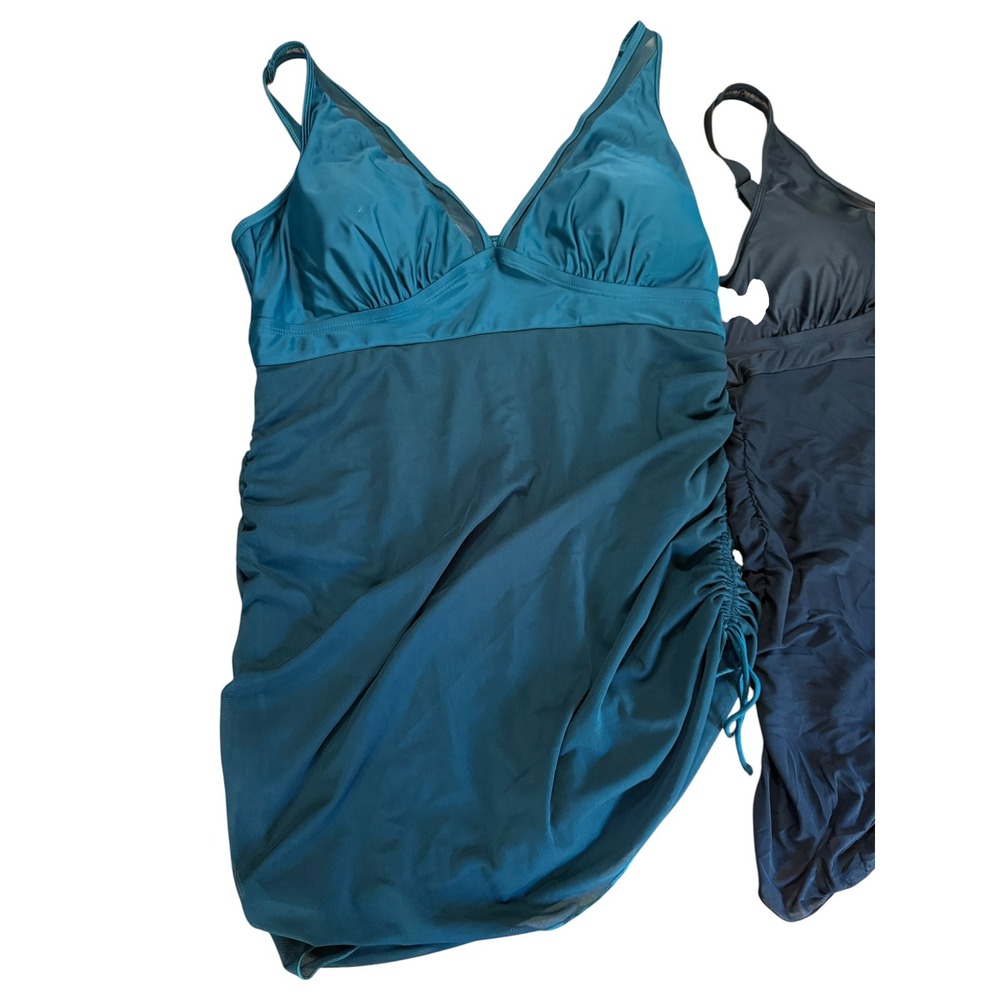 Swim Lushoire Dark Green One Piece Swim Dress Plus Size 4XL US 20 Mesh Overlay
